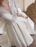 Niulatu Ball Gown V Neck Satin Lace Long Sleeves With Veil Long Wedding Dresses HZ1110