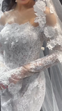 Niulatu Mermaid Off The Shoulder White Lace Long Sleeves With Veil Long Wedding Dresses HZ1110