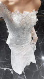 Niulatu Mermaid Off The Shoulder White Lace Long Sleeves With Veil Long Wedding Dresses HZ1110