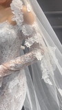 Niulatu Mermaid Off The Shoulder White Lace Long Sleeves With Veil Long Wedding Dresses HZ1110