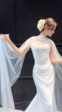 Niulatu Mermaid Strapless White Chiffon Tulle Long Wedding Dresses HZ1110