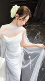 Niulatu Mermaid Strapless White Chiffon Tulle Long Wedding Dresses HZ1110