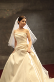 Niulatu A Line Off The Shoulder Satin With Veil Long Wedding Dresses HZ1110