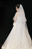 Niulatu A Line Off The Shoulder Satin With Veil Long Wedding Dresses HZ1110