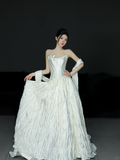 Niulatu A Line Strapless Satin Long Wedding Dresses HZ1110