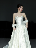 Niulatu A Line Strapless Satin Long Wedding Dresses HZ1110