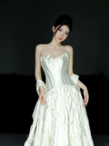 Niulatu A Line Strapless Satin Long Wedding Dresses HZ1110