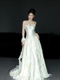 Niulatu A Line Strapless Satin Long Wedding Dresses HZ1110