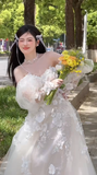 Niulatu A Line Off The Shoulder Tulle Applique Long Sleeves Long Wedding Dresses HZ1110