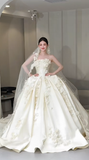 Niulatu Ball Gown Strapless Satin Applique With Veil Long Wedding Dresses HZ1110