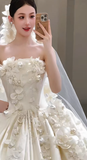 Niulatu Ball Gown Strapless Satin Applique With Veil Long Wedding Dresses HZ1110