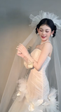 Niulatu Mermaid Strapless Tulle With Veil Gloves Long Wedding Dresses HZ1110