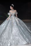 Niulatu Ball Gown Off The Shoulder Tulle Sequin Long Wedding Dresses HZ1110