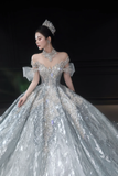 Niulatu Ball Gown Off The Shoulder Tulle Sequin Long Wedding Dresses HZ1110
