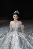 Niulatu Ball Gown Off The Shoulder Tulle Sequin Long Wedding Dresses HZ1110