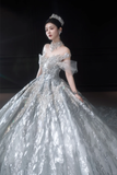 Niulatu Ball Gown Off The Shoulder Tulle Sequin Long Wedding Dresses HZ1110