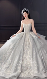 Niulatu Ball Gown Strapless Tulle Sequin Long Wedding Dresses HZ1110