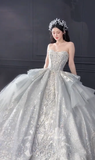 Niulatu Ball Gown Strapless Tulle Sequin Long Wedding Dresses HZ1110