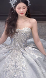 Niulatu Ball Gown Strapless Tulle Sequin Long Wedding Dresses HZ1110