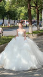 Niulatu Ball Gown Strapless Tulle Applique Long Wedding Dresses HZ1110