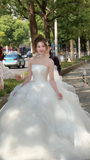 Niulatu Ball Gown Strapless Tulle Applique Long Wedding Dresses HZ1110