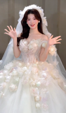 Niulatu Ball Gown Off The Shoulder Applique With Veil Long Wedding Dresses HZ1110