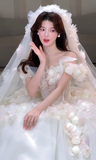 Niulatu Ball Gown Off The Shoulder Applique With Veil Long Wedding Dresses HZ1110