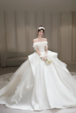 Niulatu Ball Gown Off The Shoulder Satin Long Wedding Dresses HZ1110