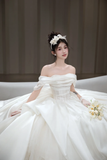 Niulatu Ball Gown Off The Shoulder Satin Long Wedding Dresses HZ1110