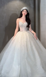 Niulatu Ball Gown Strapless Tulle Sequin Beaded Long Wedding Dresses HZ1110