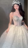 Niulatu Ball Gown Strapless Tulle Sequin Beaded Long Wedding Dresses HZ1110