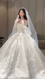 Niulatu Ball Gown Strapless Tulle Sequin Beaded With Veil Gloves Long Wedding Dresses HZ1110