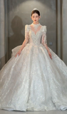 Niulatu Ball Gown Tulle Sequin Beaded Long Wedding Dresses HZ1110