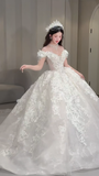 Niulatu Ball Gown Off The Shoulder Tulle Lace Long Wedding Dresses HZ1110