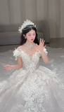 Niulatu Ball Gown Off The Shoulder Tulle Lace Long Wedding Dresses HZ1110