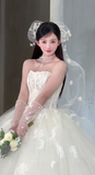 Niulatu Ball Gown Strapless Tulle Applique With Veil Long Wedding Dresses HZ1110