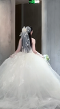 Niulatu Ball Gown Strapless Tulle Applique With Veil Long Wedding Dresses HZ1110