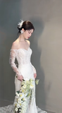 Niulatu Mermaid Off The Shoulder Lace Long Sleeves Long Wedding Dresses HZ1110