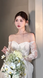 Niulatu Mermaid Off The Shoulder Lace Long Sleeves Long Wedding Dresses HZ1110