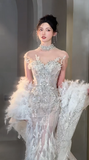Niulatu Mermaid Strapless Tulle Sequin With Cape Long Wedding Dresses HZ1110