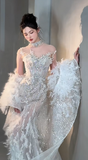 Niulatu Mermaid Strapless Tulle Sequin With Cape Long Wedding Dresses HZ1110
