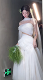 Niulatu Mermaid Strapless Chiffon Long Wedding Dresses HZ1110