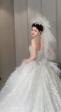 Niulatu Ball Gown Strapless Tulle Sequin With Veil Long Wedding Dresses HZ1110