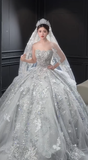 Niulatu Ball Gown Strapless Tulle Sequin Beaded With Veil Long Wedding Dresses HZ1110