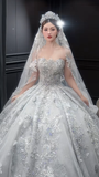 Niulatu Ball Gown Strapless Tulle Sequin Beaded With Veil Long Wedding Dresses HZ1110