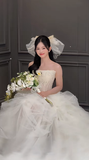 Niulatu Ball Gown Strapless Tulle Long Wedding Dresses HZ1110