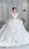 Niulatu Ball Gown Tulle Sequin Beaded Long Sleeves Long Wedding Dresses HZ1110