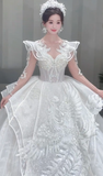 Niulatu Ball Gown Tulle Sequin Beaded Long Sleeves Long Wedding Dresses HZ1110