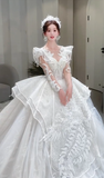 Niulatu Ball Gown Tulle Sequin Beaded Long Sleeves Long Wedding Dresses HZ1110