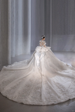 Niulatu Ball Gown Satin Tulle Sequin Beaded Long Sleeves Long Wedding Dresses HZ1110